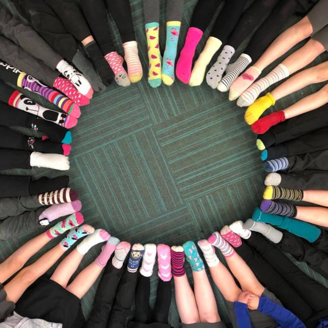a circle of odd socks for anti-bullying day